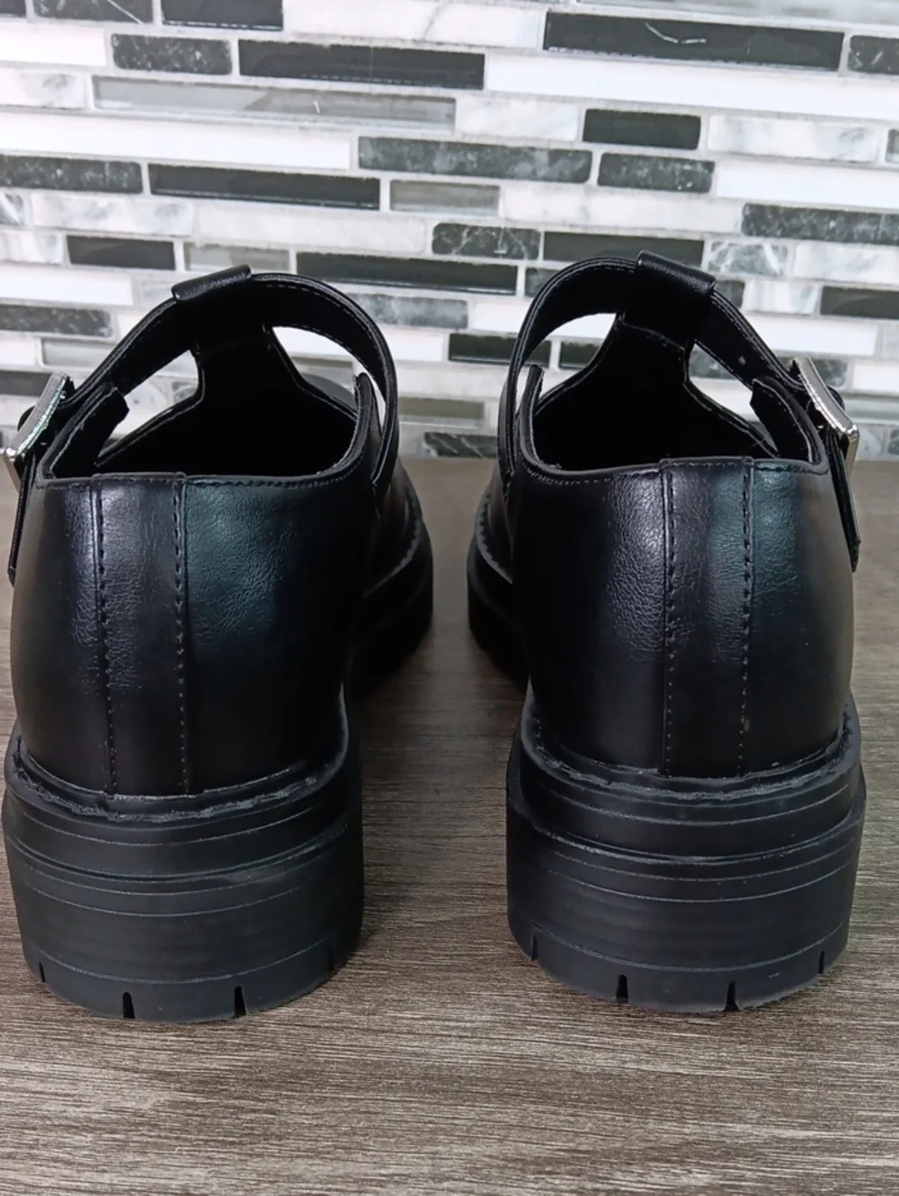 No Boundaries 7.5 Black Mary Janes Faux Leather Chunky Heel School Girl